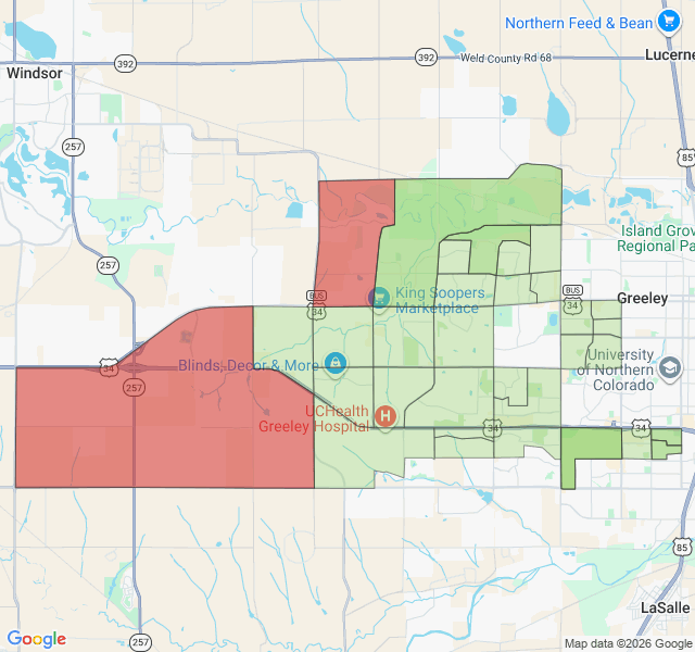 Map of septic coverage in Greeley, CO