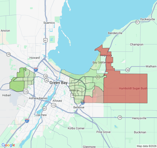 Map of septic coverage in Green Bay, WI