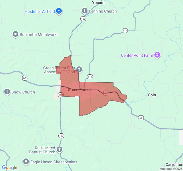 Map of septic coverage in Green Forest, AR