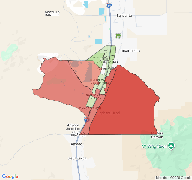 Map of septic coverage in Green Valley, AZ