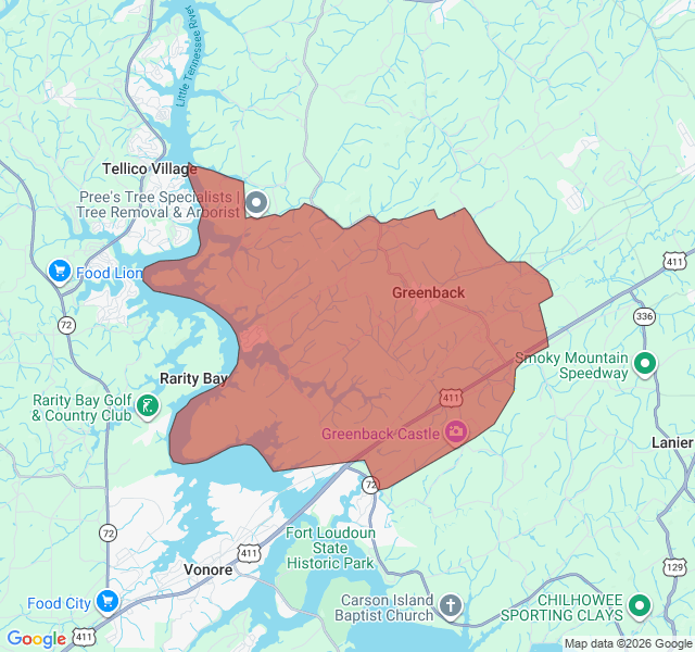 Map of septic coverage in Greenback, TN