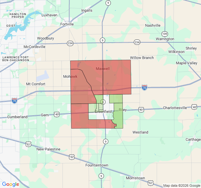 Map of septic coverage in Greenfield, IN