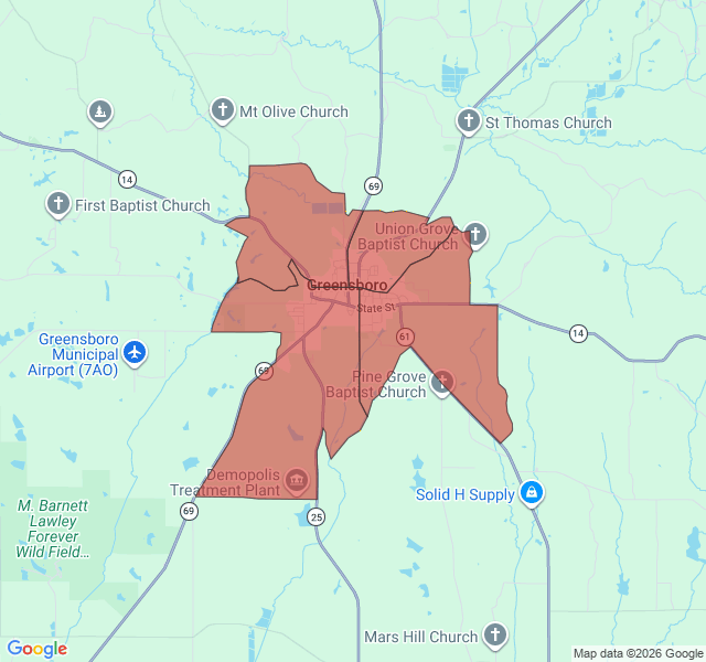 Map of septic coverage in Greensboro, AL