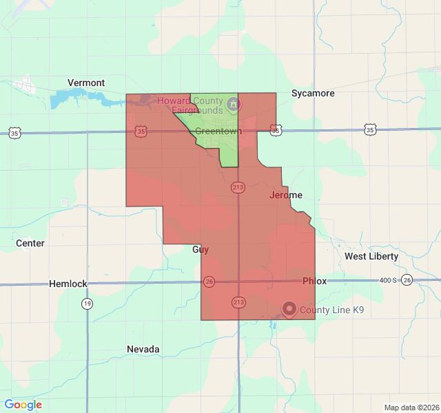 Map of septic coverage in Greentown, IN
