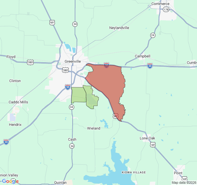 Map of septic coverage in Greenville, TX