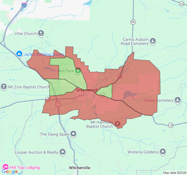 Map of septic coverage in Greenwood, AR