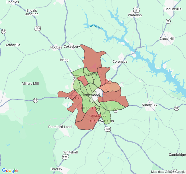 Map of septic coverage in Greenwood, SC