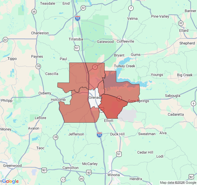 Map of septic coverage in Grenada, MS