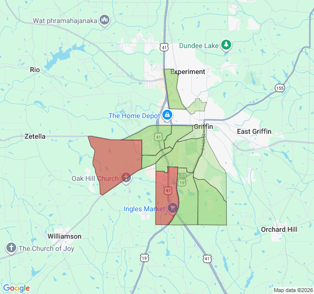 Map of septic coverage in Griffin, GA