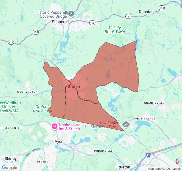 Map of septic coverage in Groton, MA