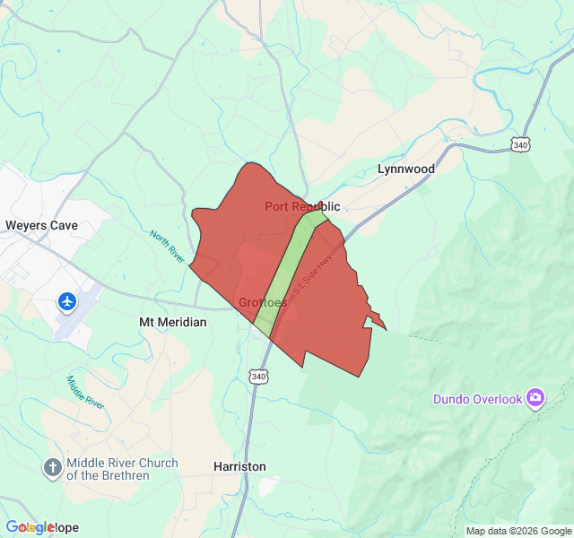Map of septic coverage in Grottoes, VA