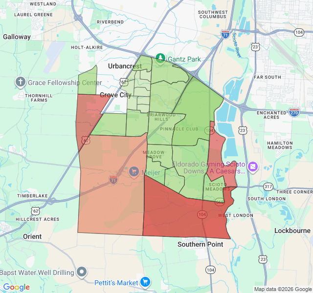 Map of septic coverage in Grove City, OH