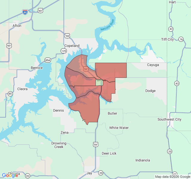 Map of septic coverage in Grove, OK