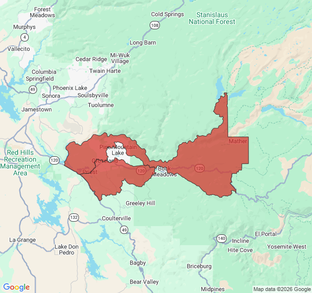 Map of septic coverage in Groveland, CA