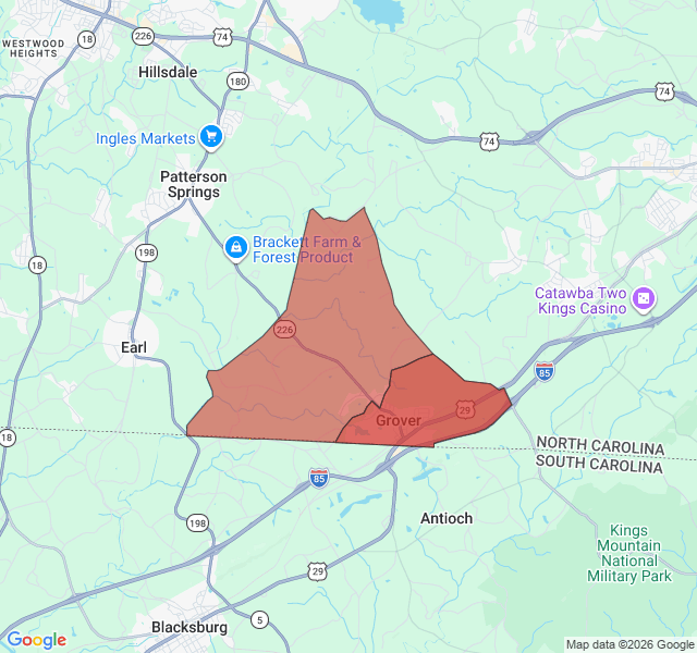 Map of septic coverage in Grover, NC