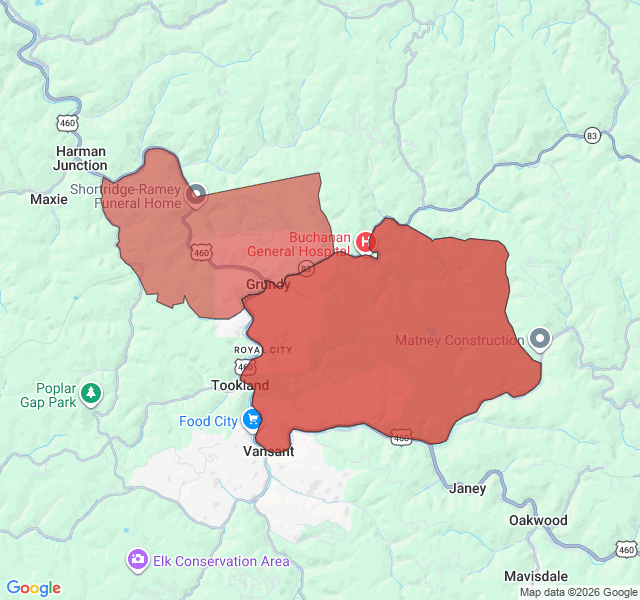 Map of septic coverage in Grundy, VA