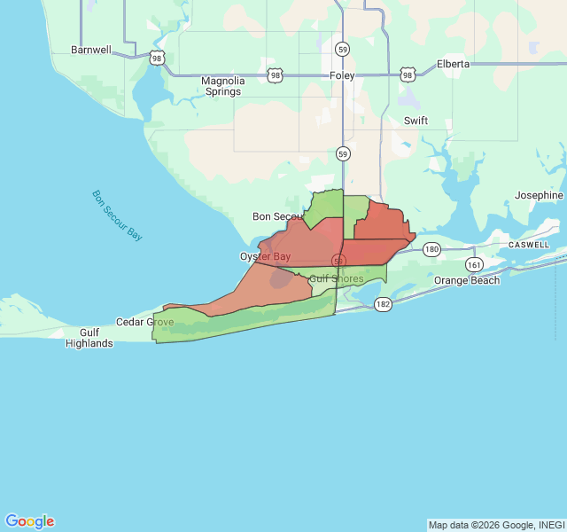 Map of septic coverage in Gulf Shores, AL