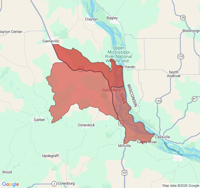 Map of septic coverage in Guttenberg, IA