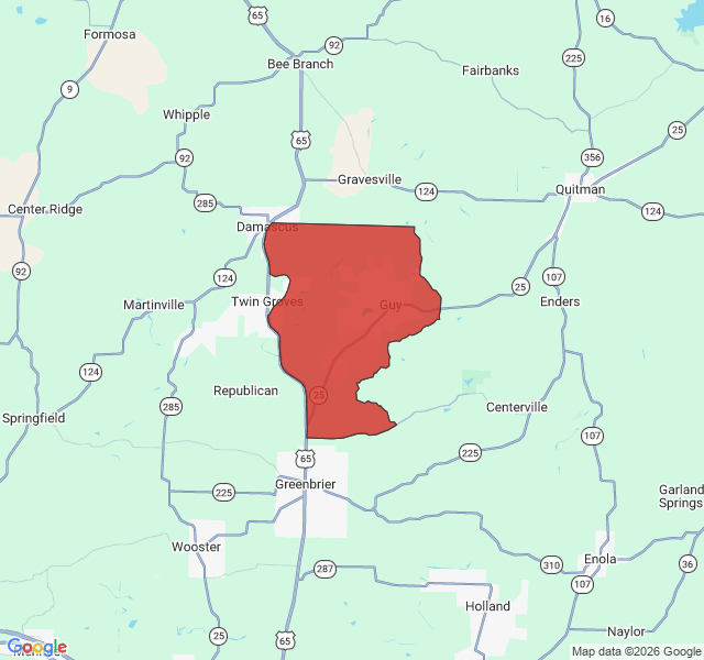 Map of septic coverage in Guy, AR