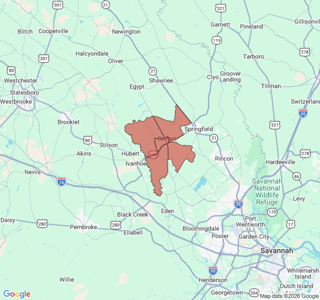 Map of septic coverage in Guyton, GA