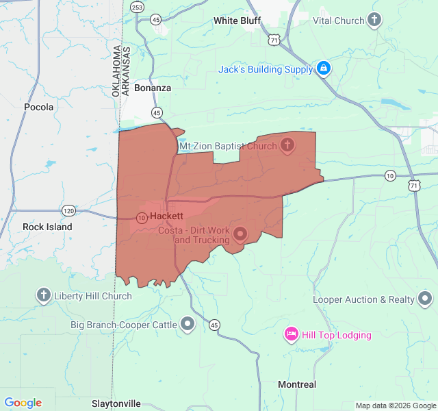 Map of septic coverage in Hackett, AR