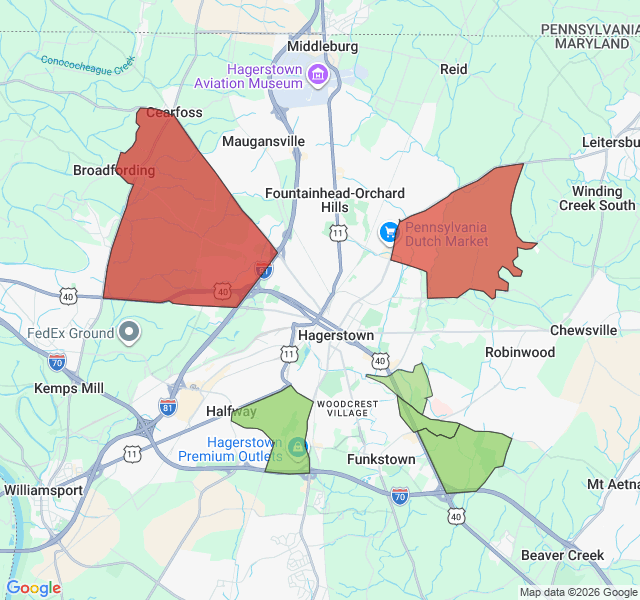 Map of septic coverage in Hagerstown, MD