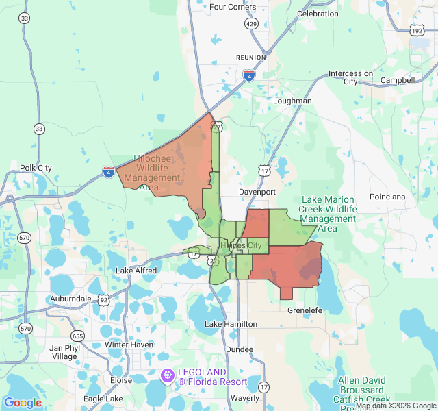 Map of septic coverage in Haines City, FL