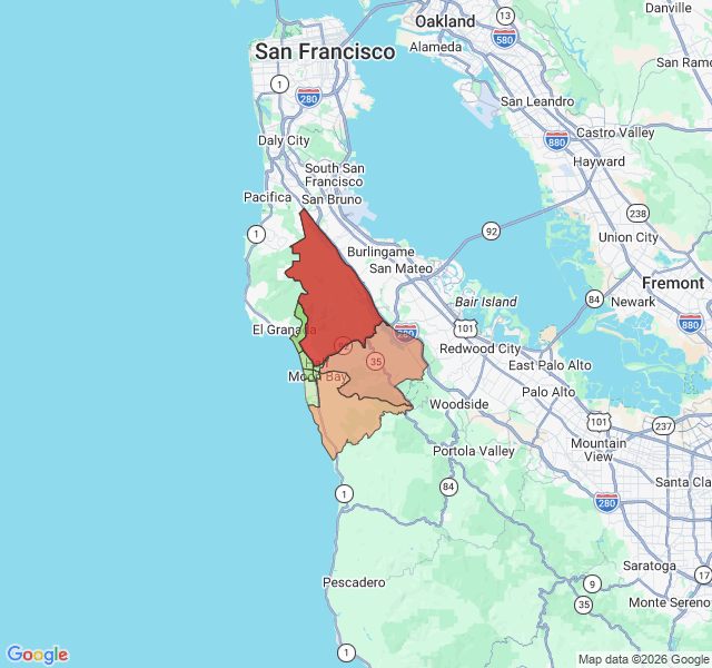 Map of septic coverage in Half Moon Bay, CA