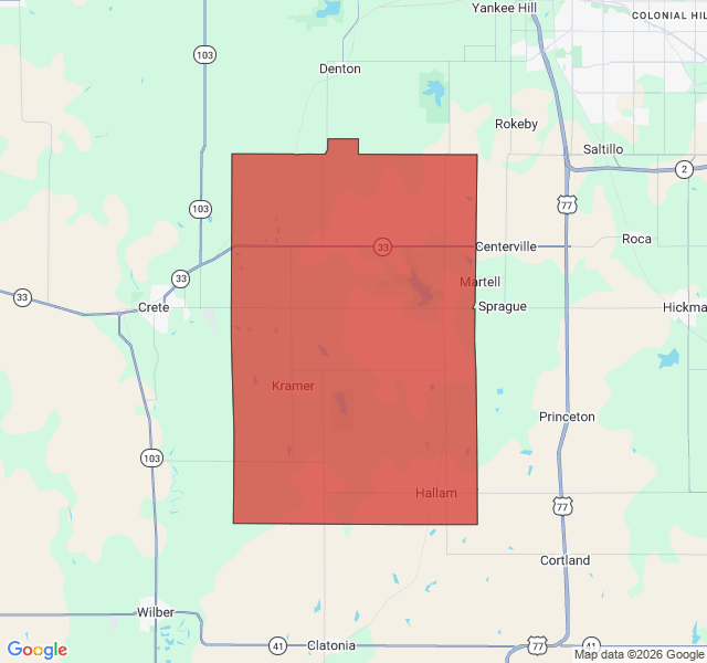 Map of septic coverage in Hallam, NE