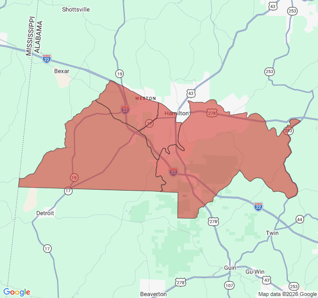 Map of septic coverage in Hamilton, AL