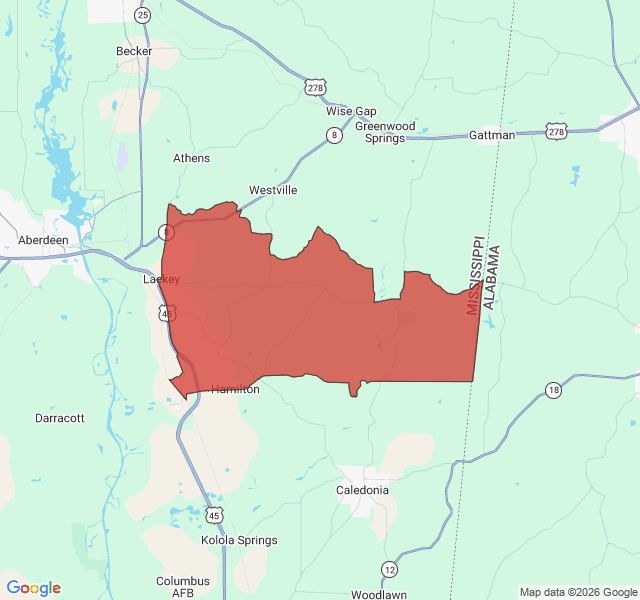 Map of septic coverage in Hamilton, MS