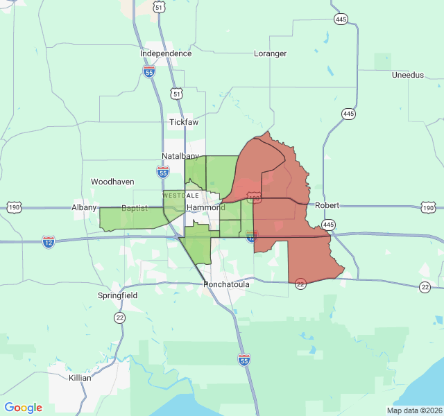 Map of septic coverage in Hammond, LA