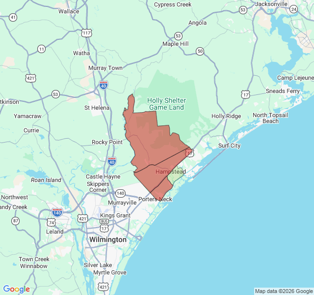 Map of septic coverage in Hampstead, NC