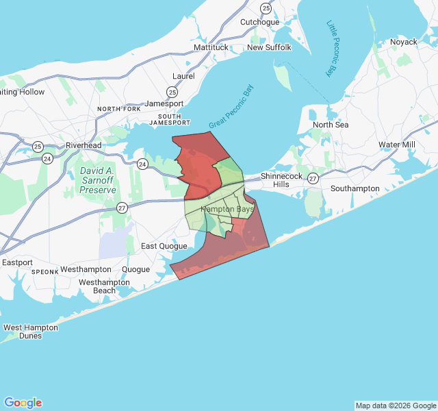 Map of septic coverage in Hampton Bays, NY