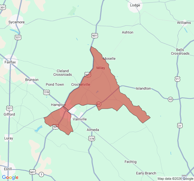 Map of septic coverage in Hampton, SC