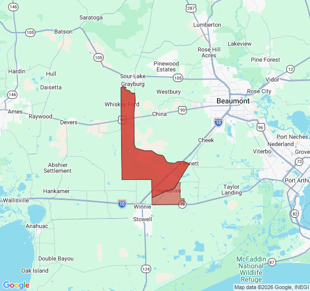 Map of septic coverage in Hamshire, TX
