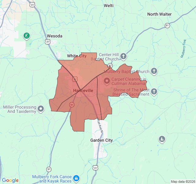 Map of septic coverage in Hanceville, AL