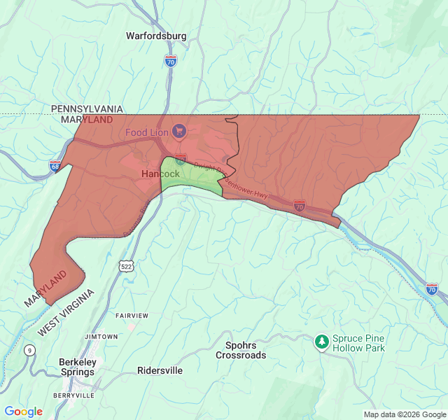 Map of septic coverage in Hancock, MD