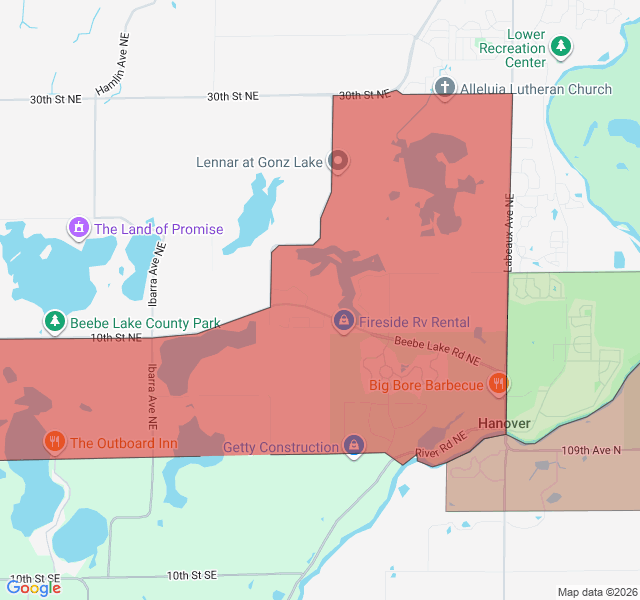 Map of septic coverage in Hanover, MN