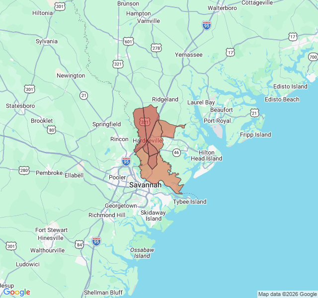 Map of septic coverage in Hardeeville, SC
