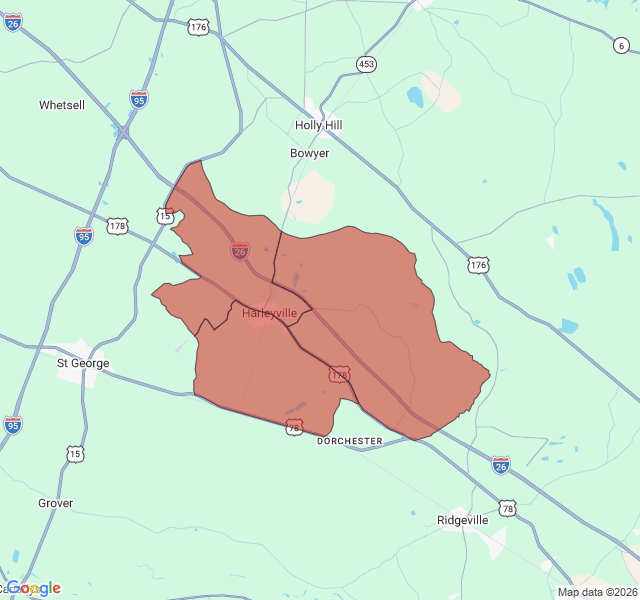 Map of septic coverage in Harleyville, SC