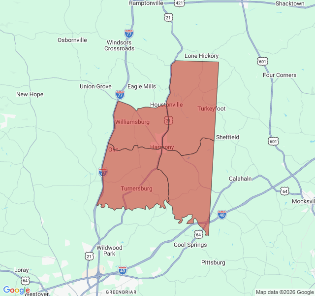 Map of septic coverage in Harmony, NC