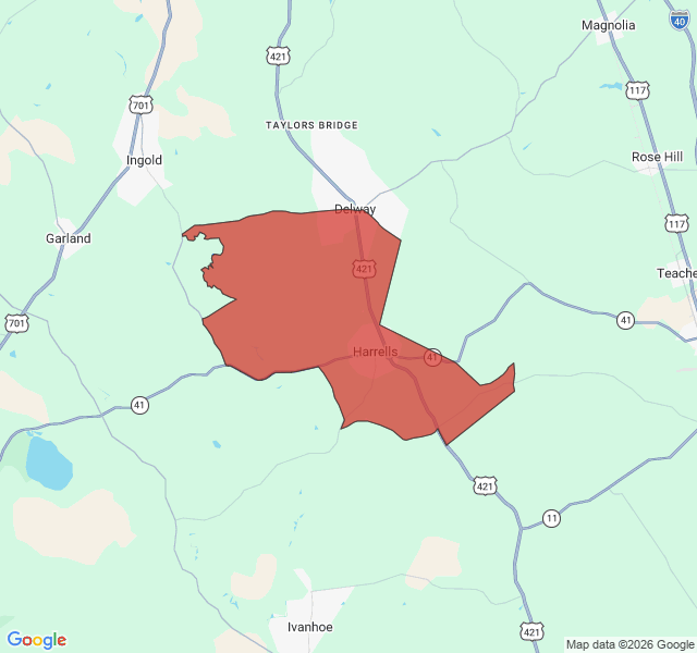 Map of septic coverage in Harrells, NC