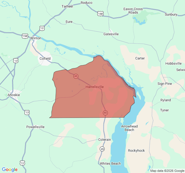 Map of septic coverage in Harrellsville, NC