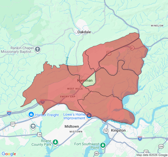 Map of septic coverage in Harriman, TN