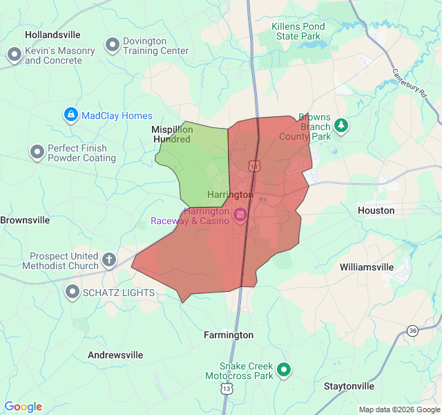 Map of septic coverage in Harrington, DE