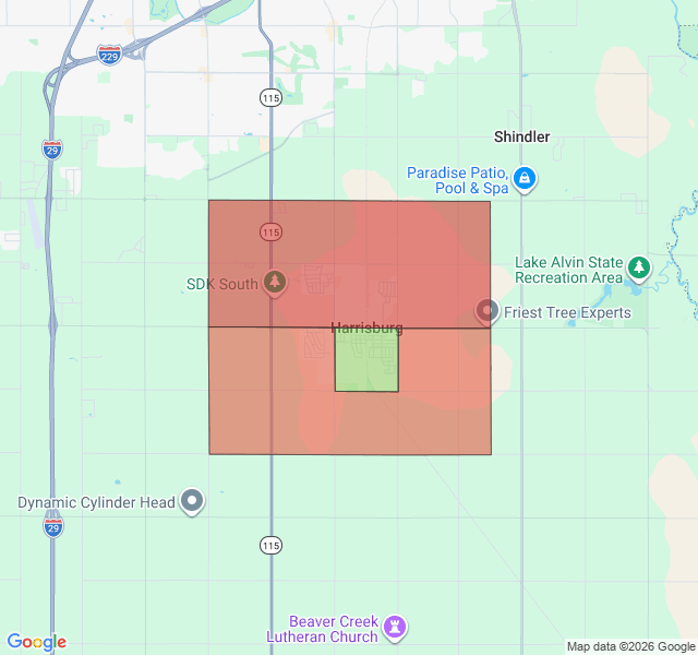 Map of septic coverage in Harrisburg, SD