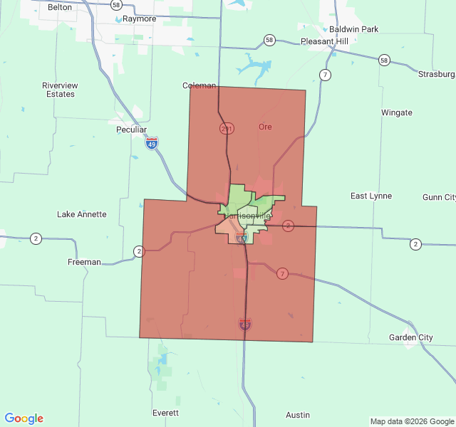 Map of septic coverage in Harrisonville, MO