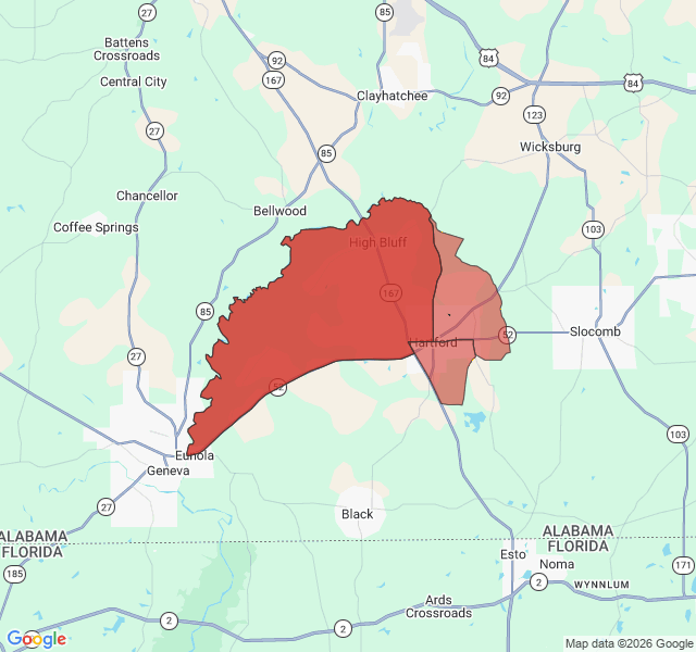 Map of septic coverage in Hartford, AL