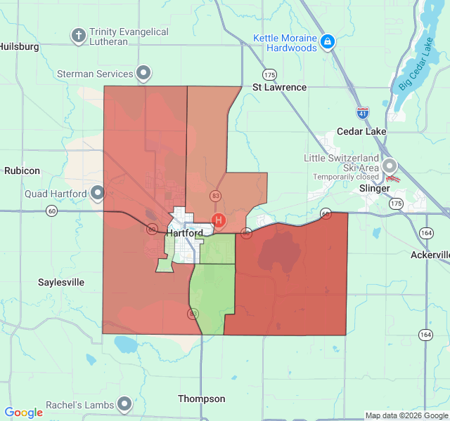 Map of septic coverage in Hartford, WI